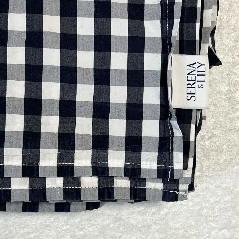 Serena & Lily Full Flat Sheet Pillow Case Set Gingham Navy White Buffalo Check
